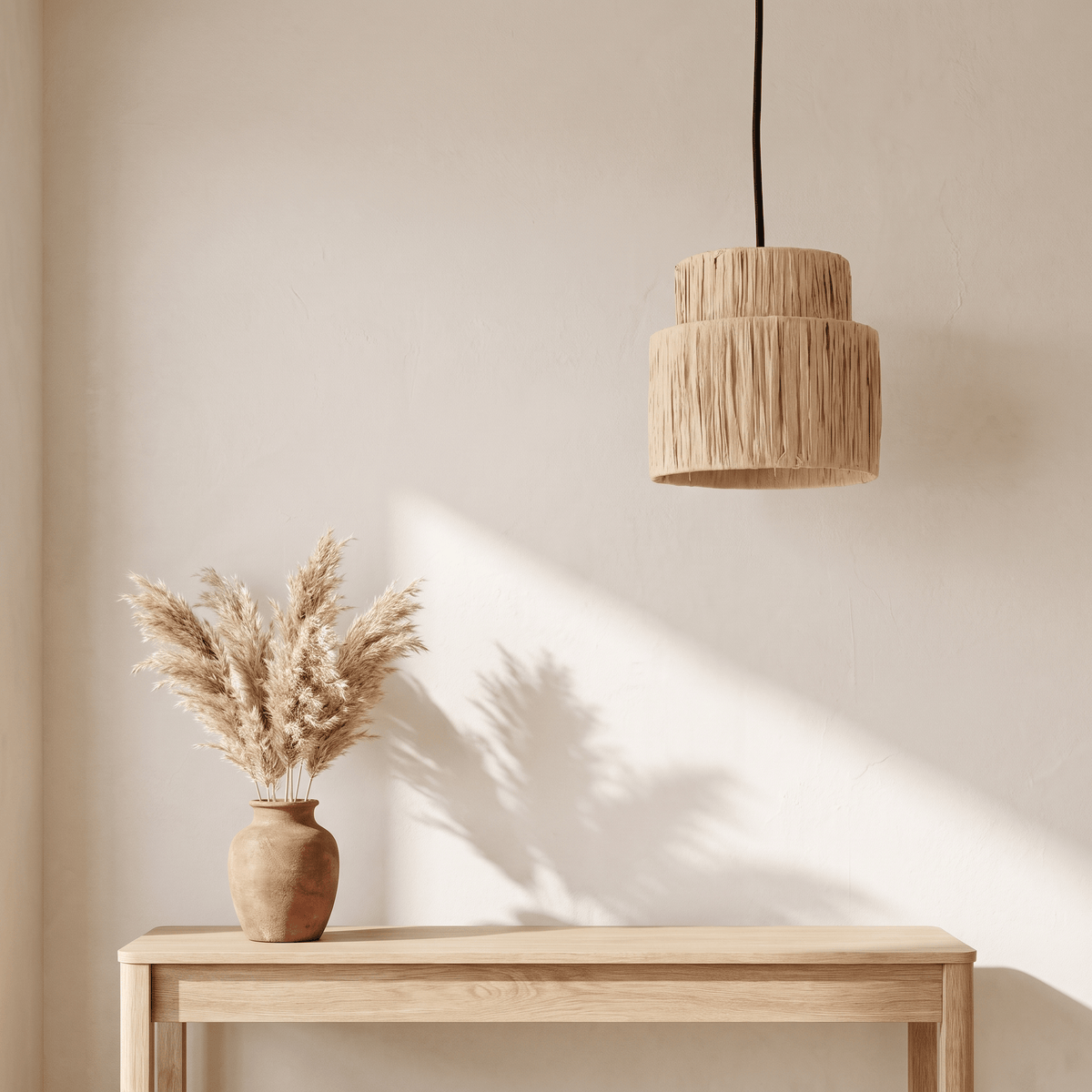 Suspension en Rotin Frangé Tambour Double Niveau
