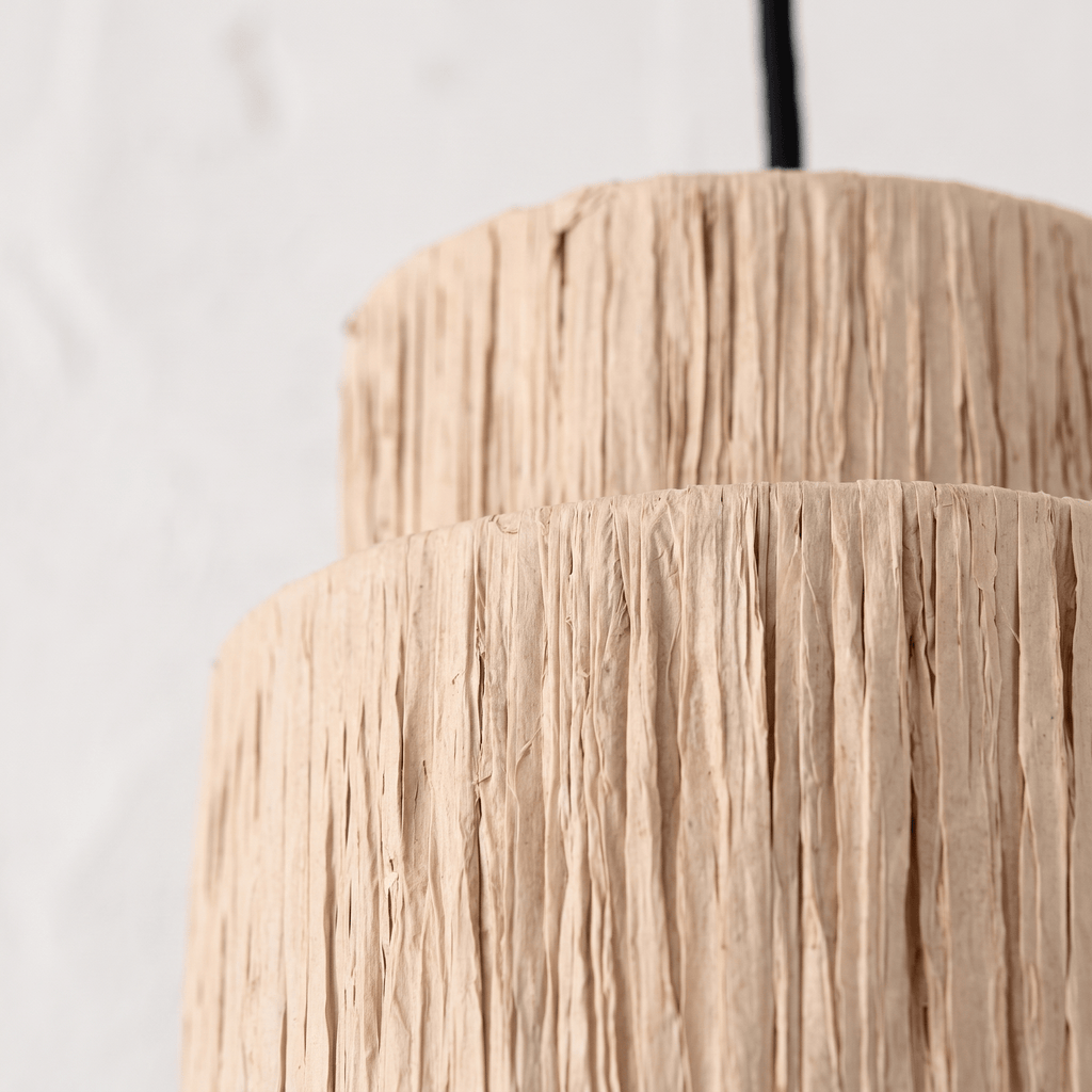 Suspension en Rotin Frangé Tambour Double Niveau