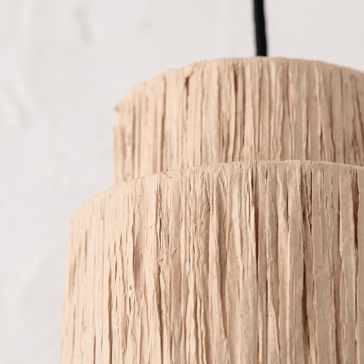 Suspension en Rotin Frangé Tambour Double Niveau