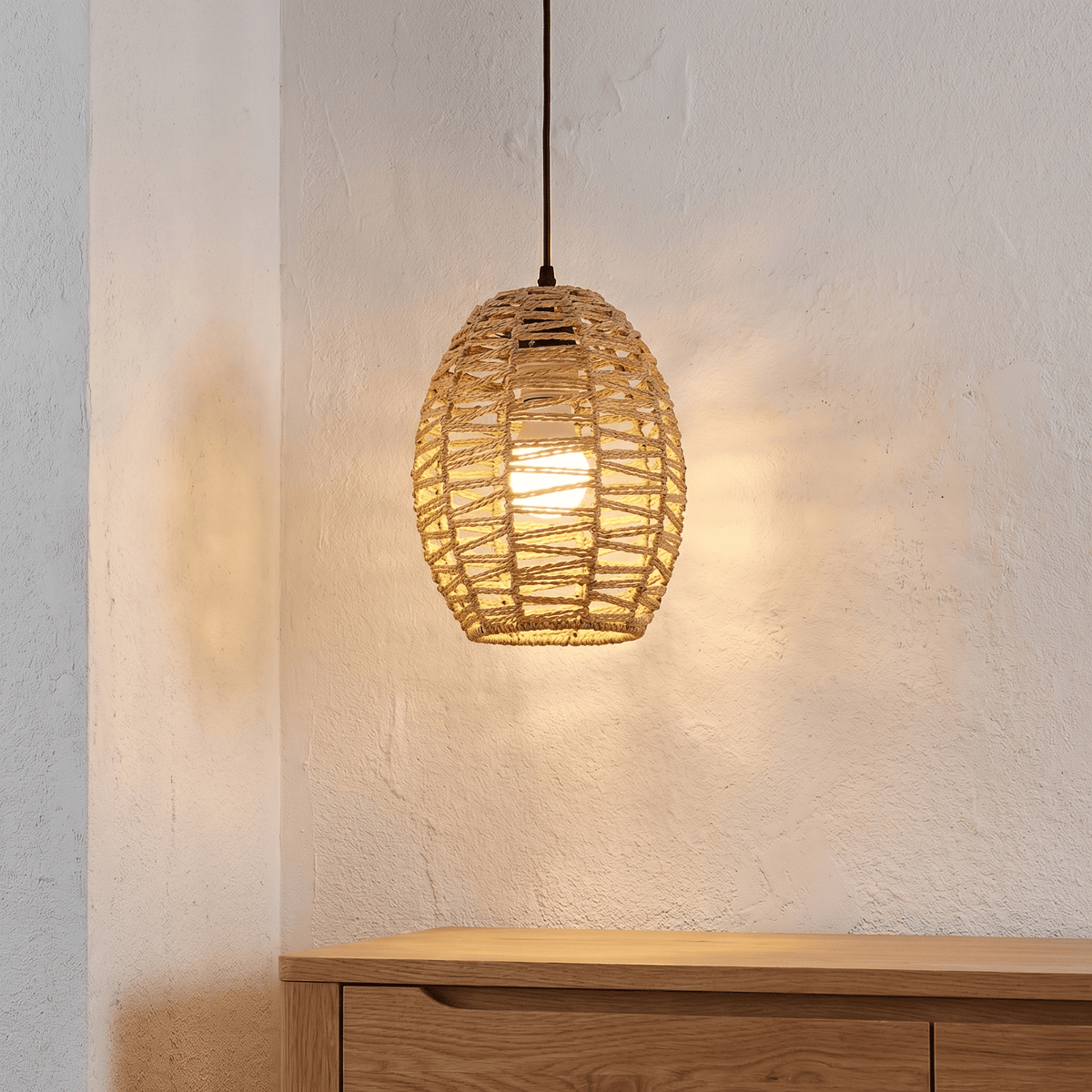 Suspension en Rotin Lanterne Arrondi