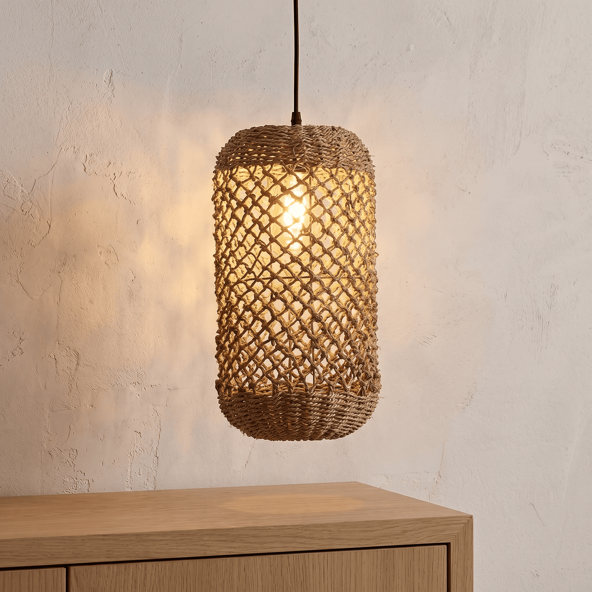 Suspension en Rotin Lanterne Cylindre