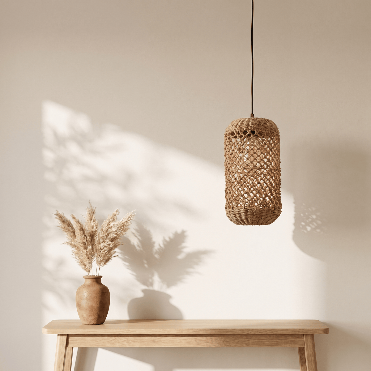 Suspension en Rotin Lanterne Cylindre