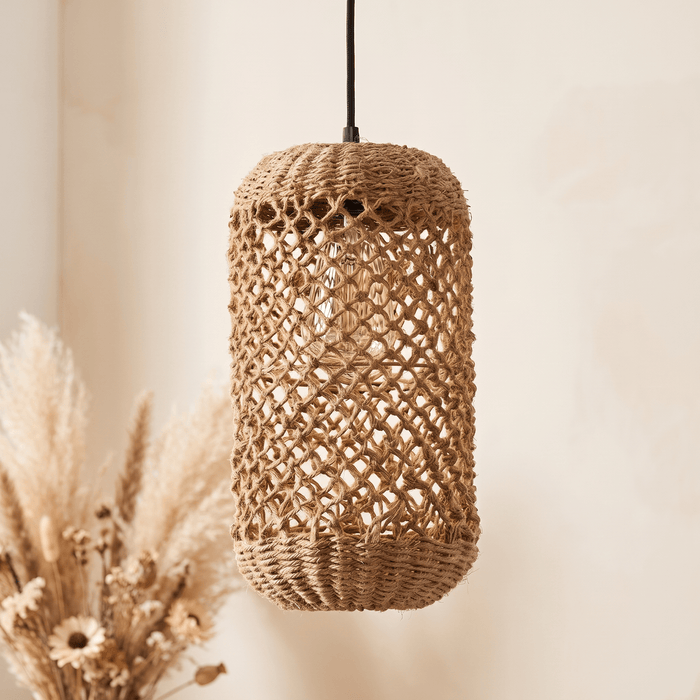 Suspension en Rotin Lanterne Cylindre
