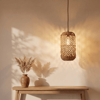 Suspension en Rotin Lanterne Cylindre