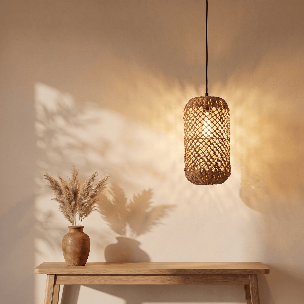 Suspension en Rotin Lanterne Cylindre