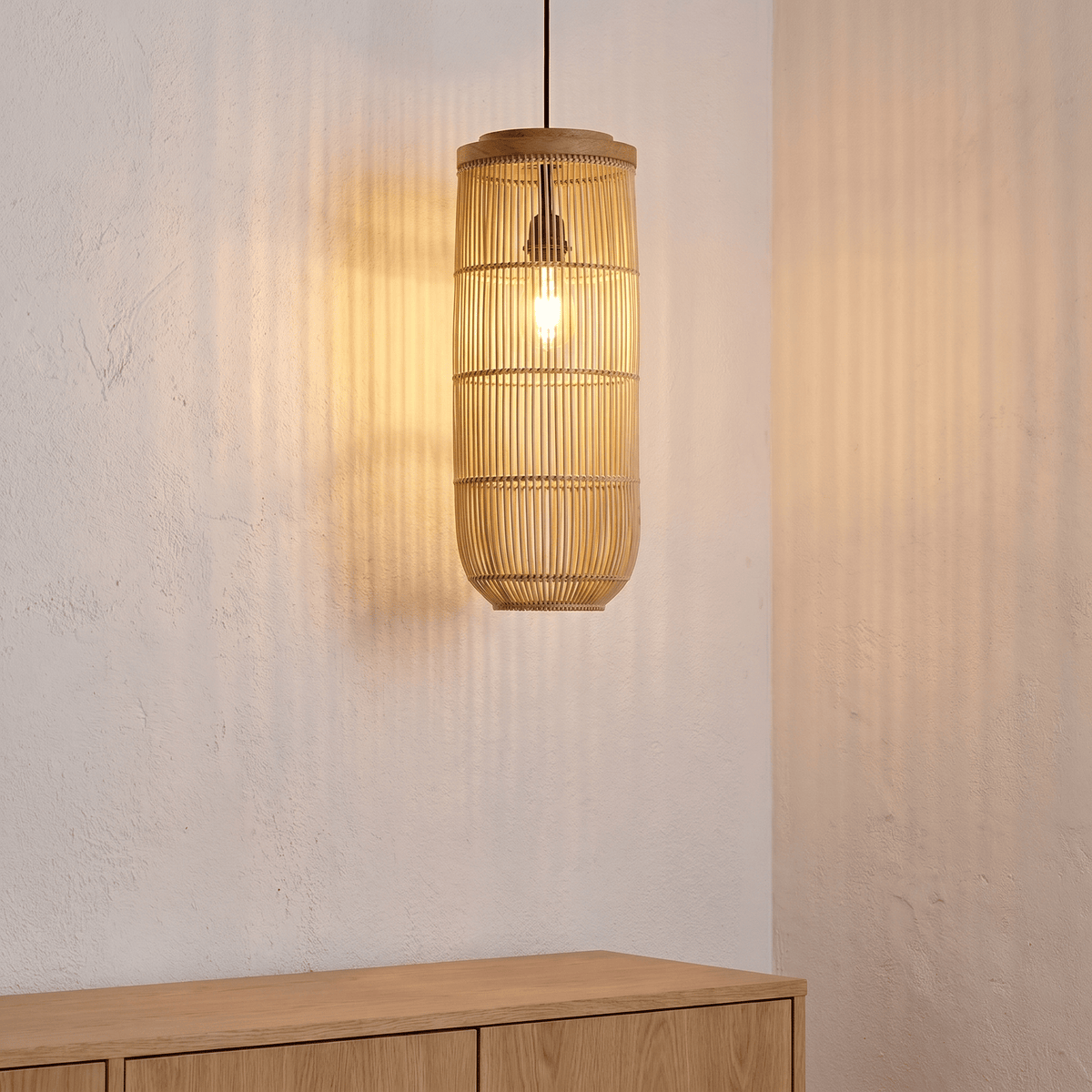Suspension en Rotin Lanterne Verticale