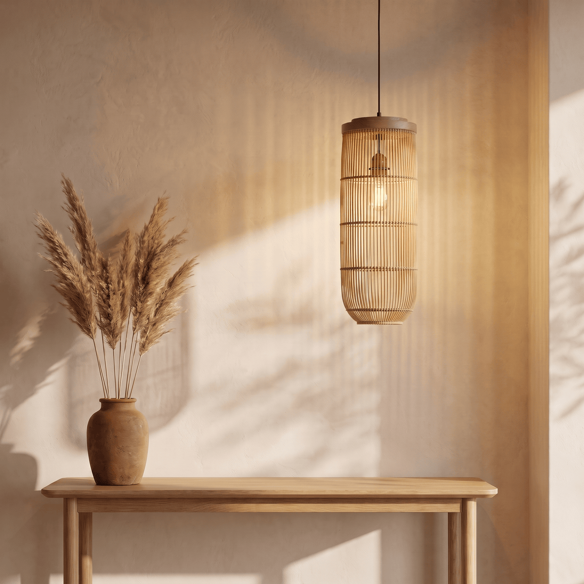 Suspension en Rotin Lanterne Verticale