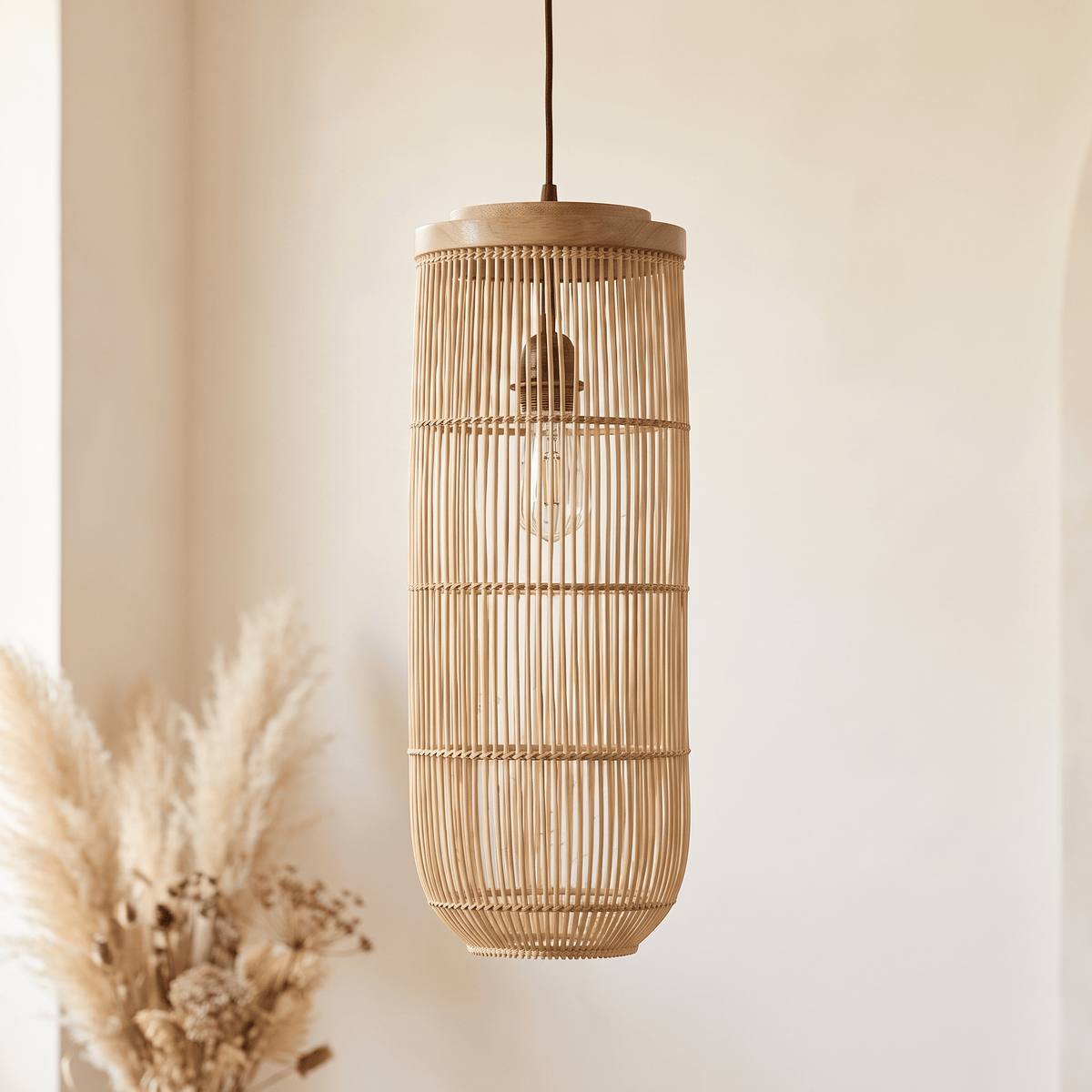Suspension en Rotin Lanterne Verticale