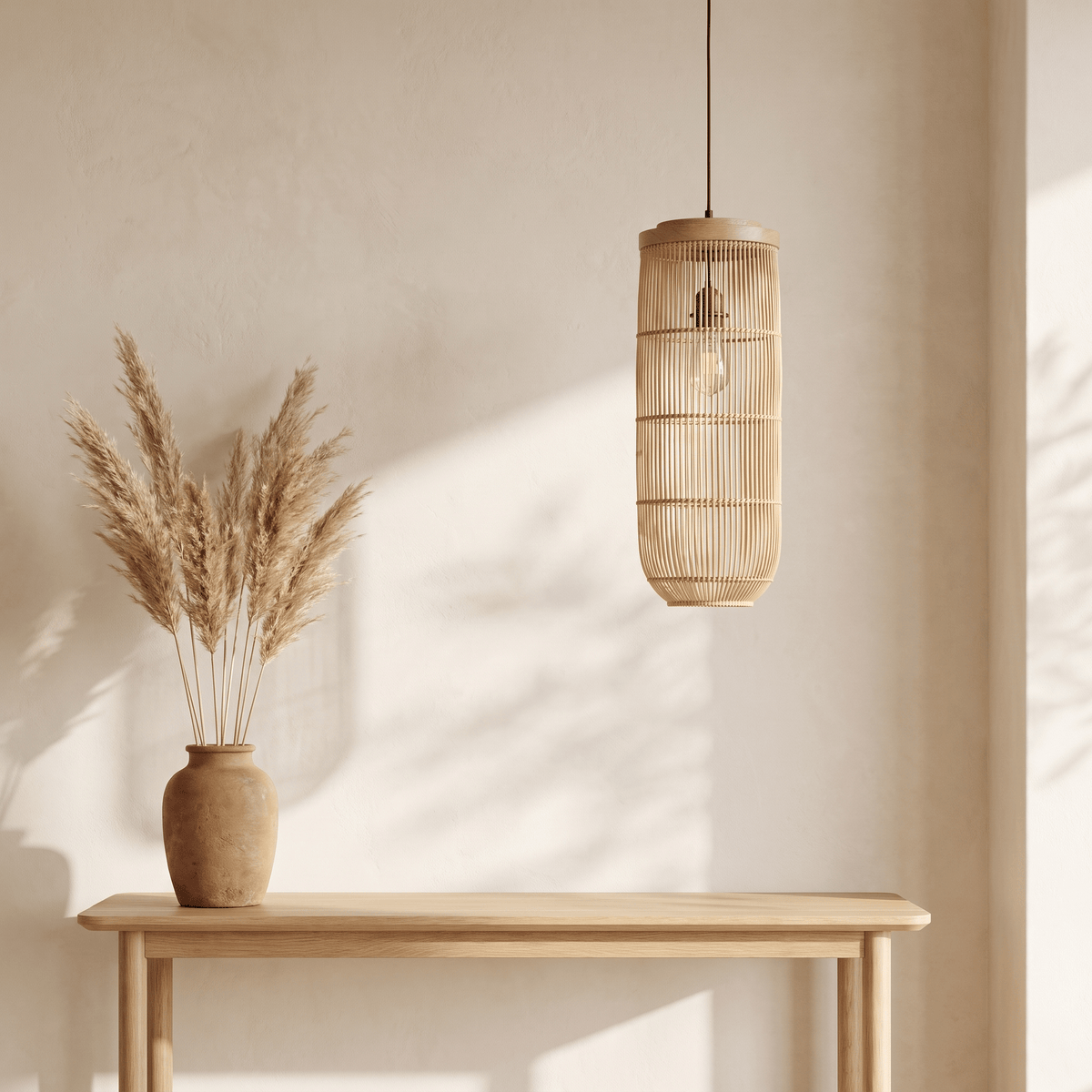 Suspension en Rotin Lanterne Verticale