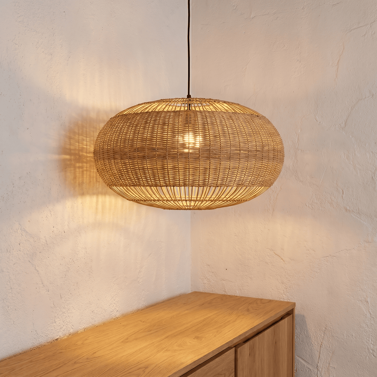 Suspension en Rotin Marron Tambour
