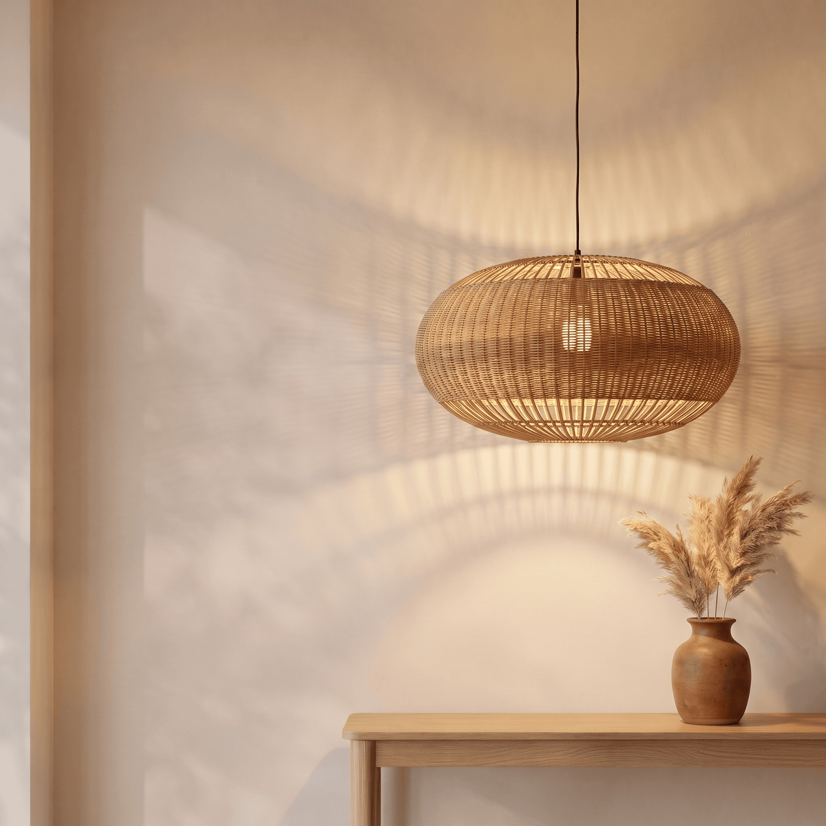 Suspension en Rotin Marron Tambour