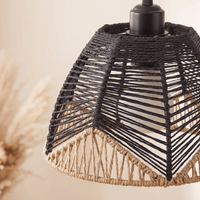 Suspension en Rotin Noir et Beige Cloche Évasée Organique
