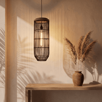 Suspension en Rotin Noir Lanterne Verticale