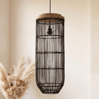 Suspension en Rotin Noir Lanterne Verticale