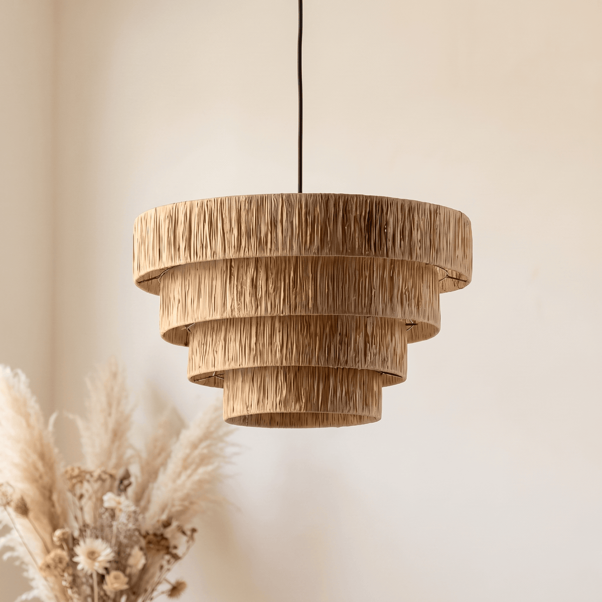 Suspension en Rotin Paille à Étages