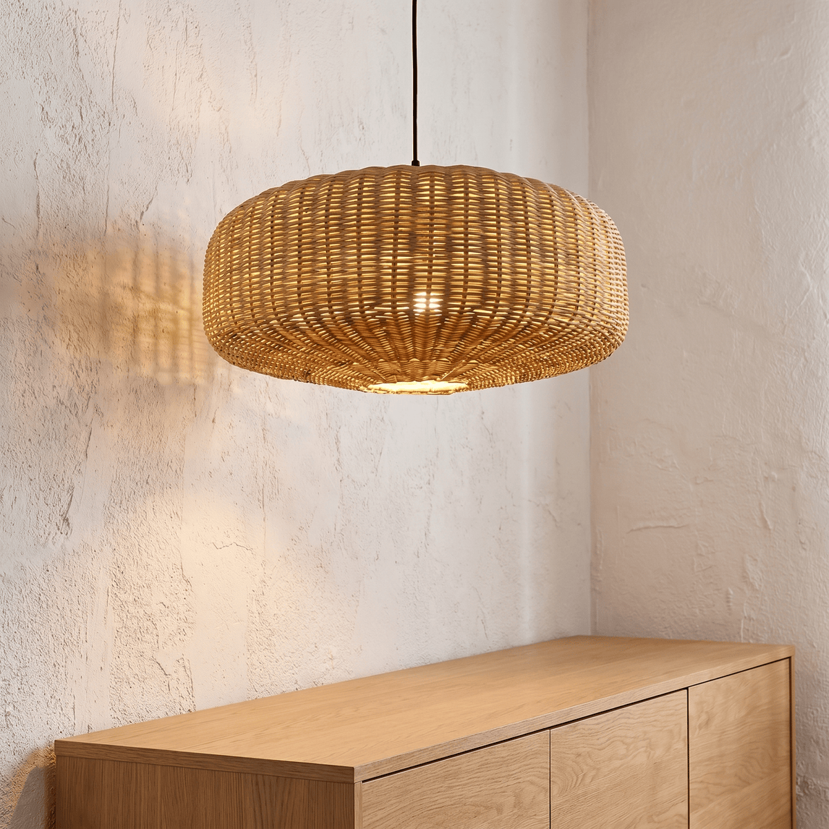 Suspension en Rotin Tambour Arrondi