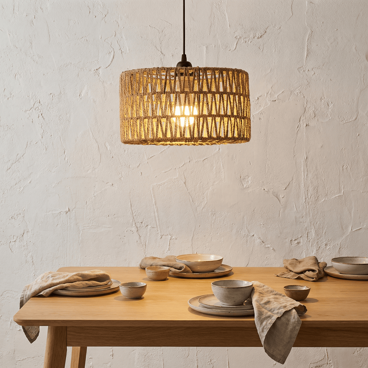 Suspension en Rotin Tambour Droit