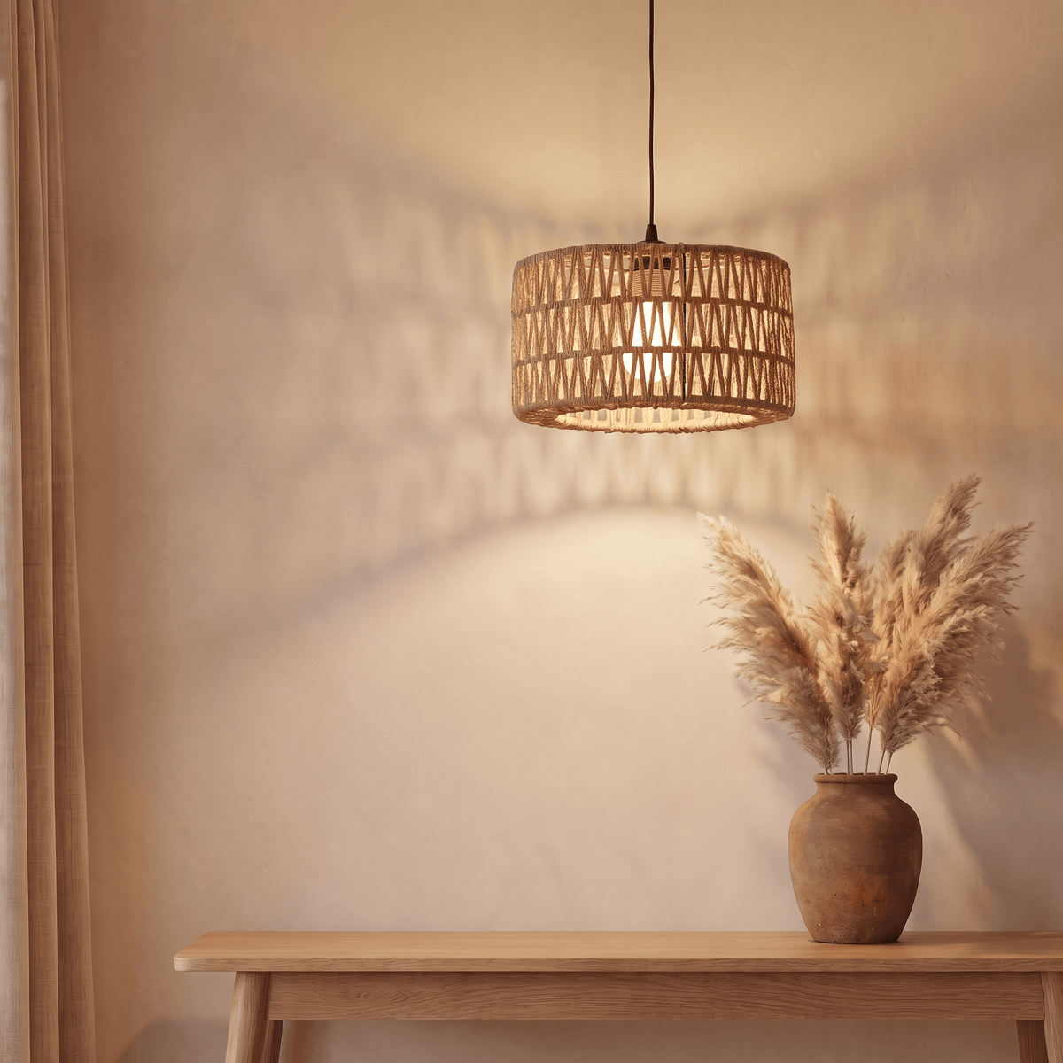 Suspension en Rotin Tambour Droit