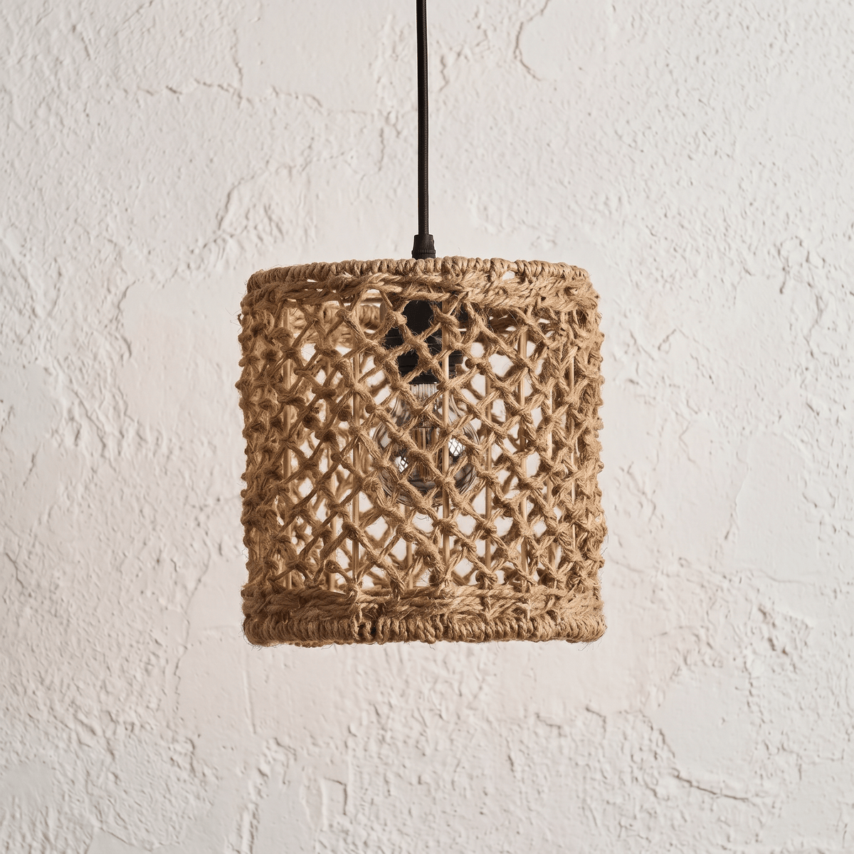 Suspension en Rotin Tambour Droit Compact
