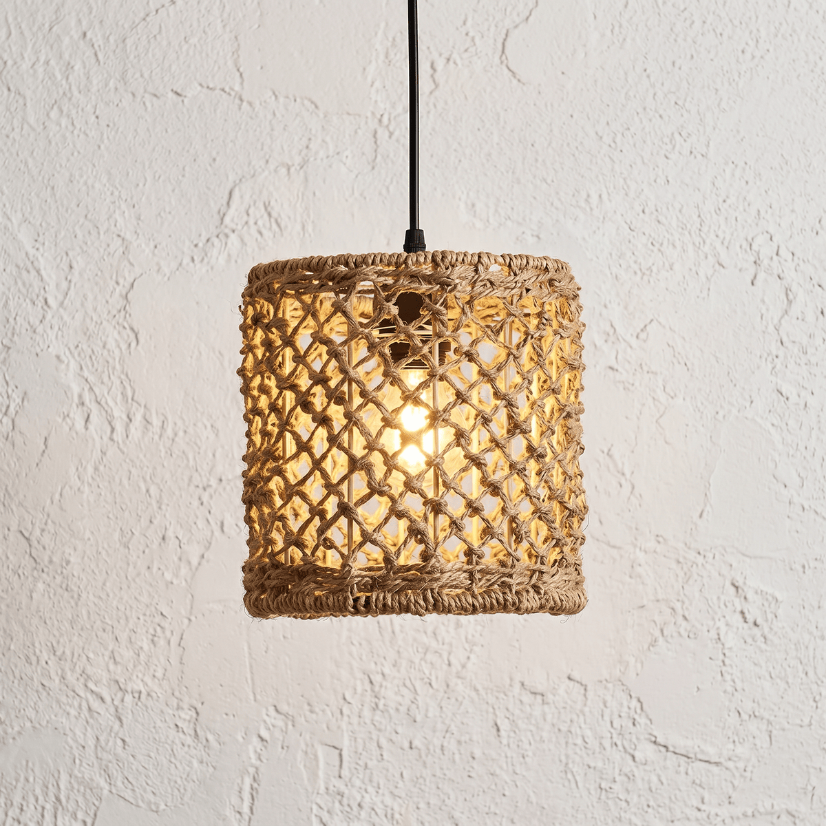 Suspension en Rotin Tambour Droit Compact
