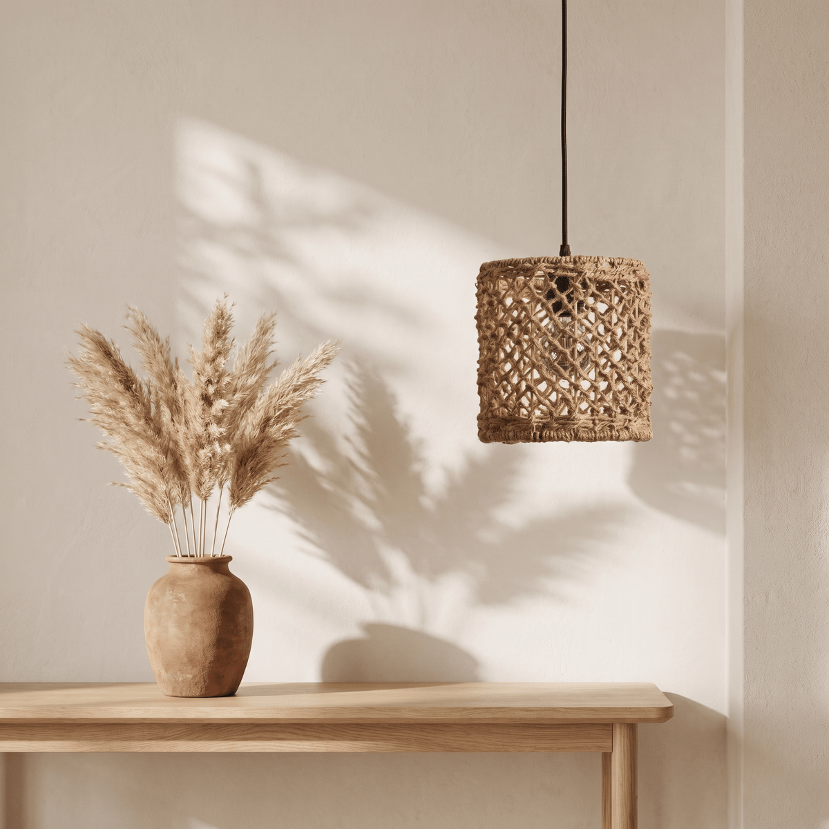 Suspension en Rotin Tambour Droit Compact