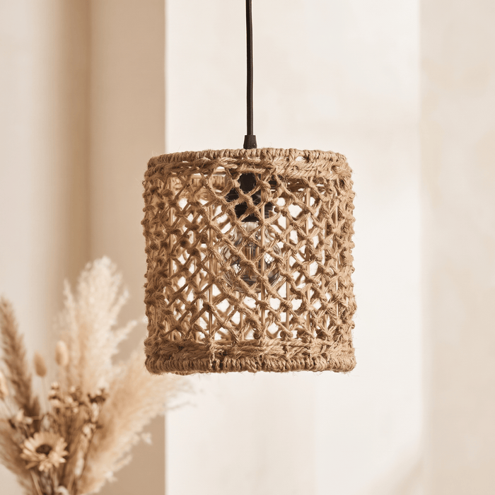 Suspension en Rotin Tambour Droit Compact