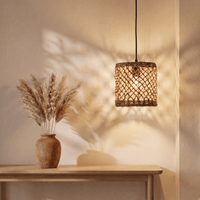 Suspension en Rotin Tambour Droit Compact