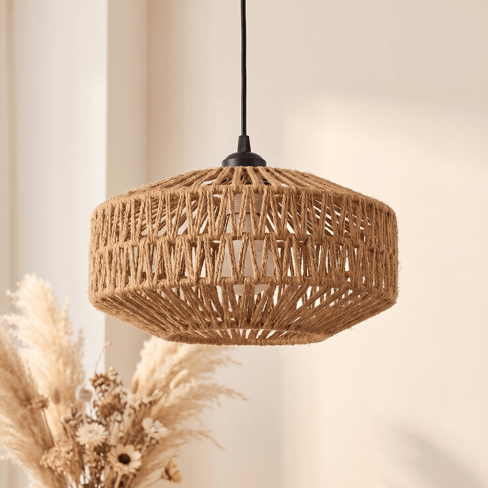 Suspension en Rotin Tressé Ajouré Forme Cylindrique