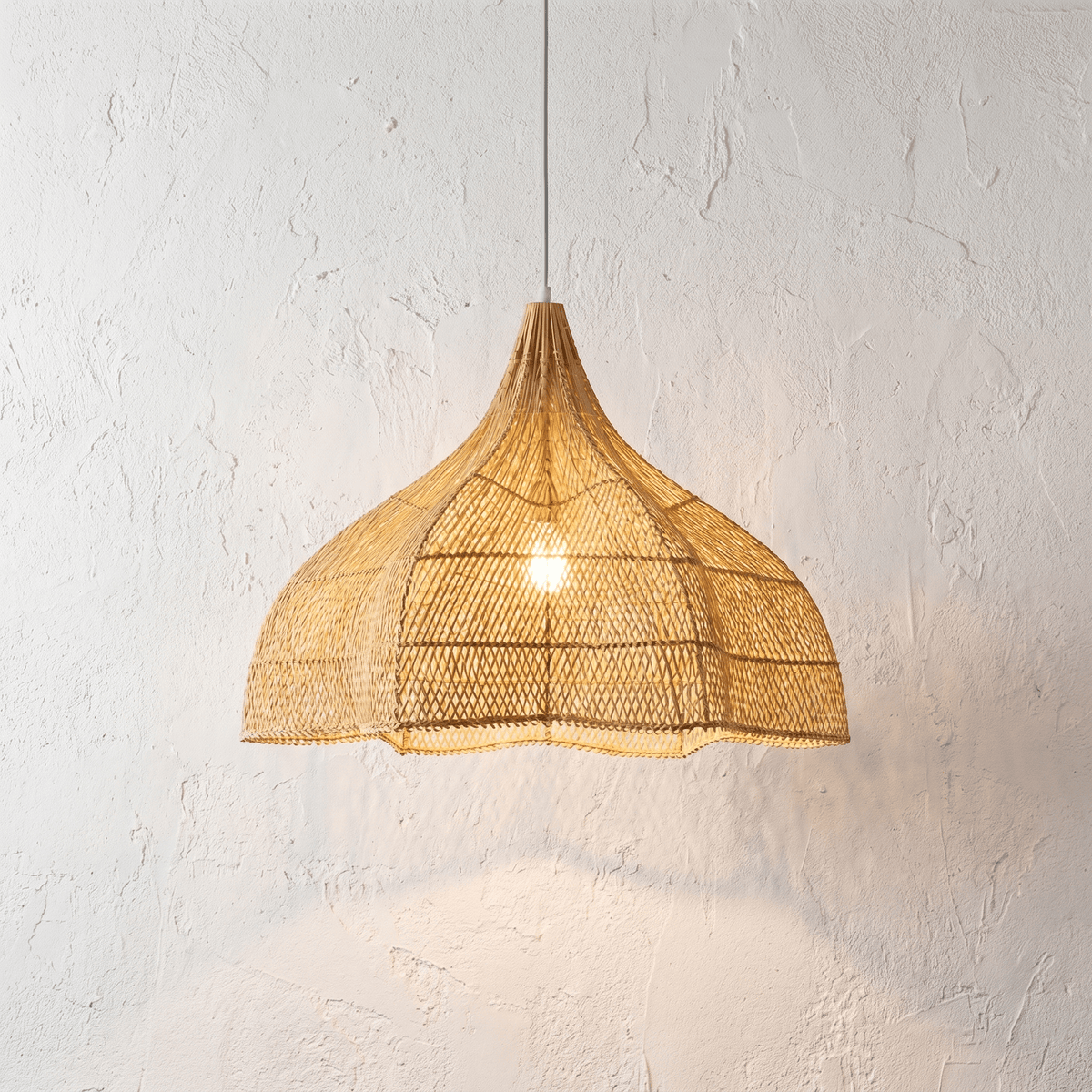 Suspension en Rotin Tulipe Beige