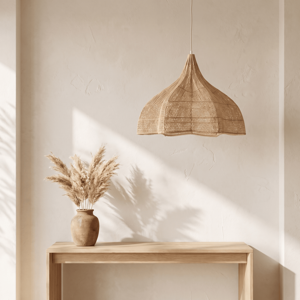 Suspension en Rotin Tulipe Beige