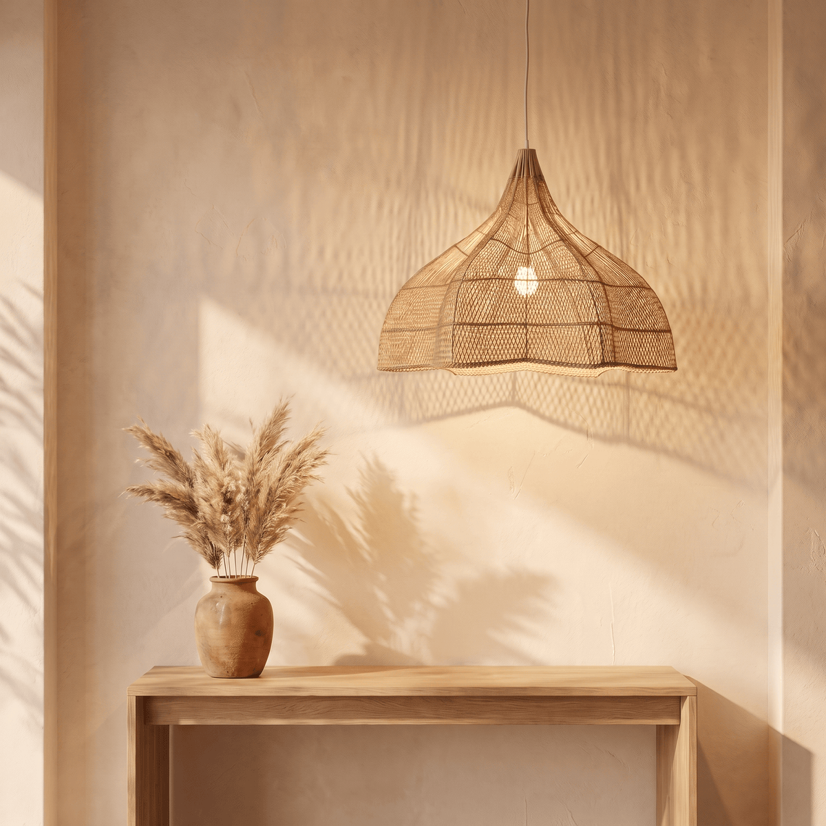 Suspension en Rotin Tulipe Beige