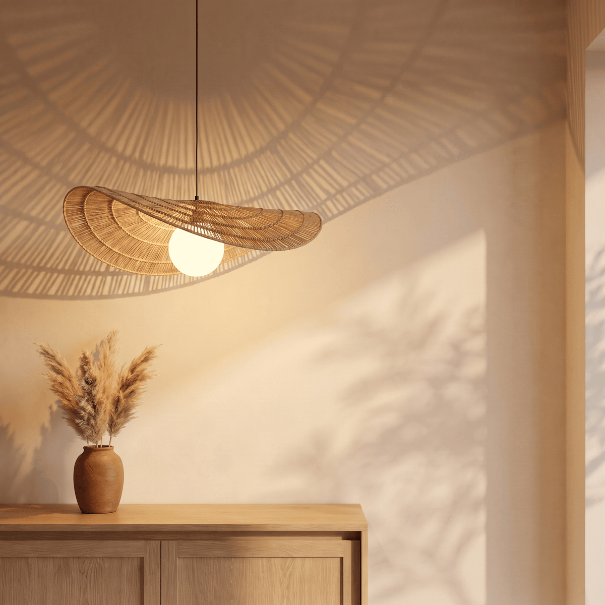 Suspension en Rotin Vague Sculptural