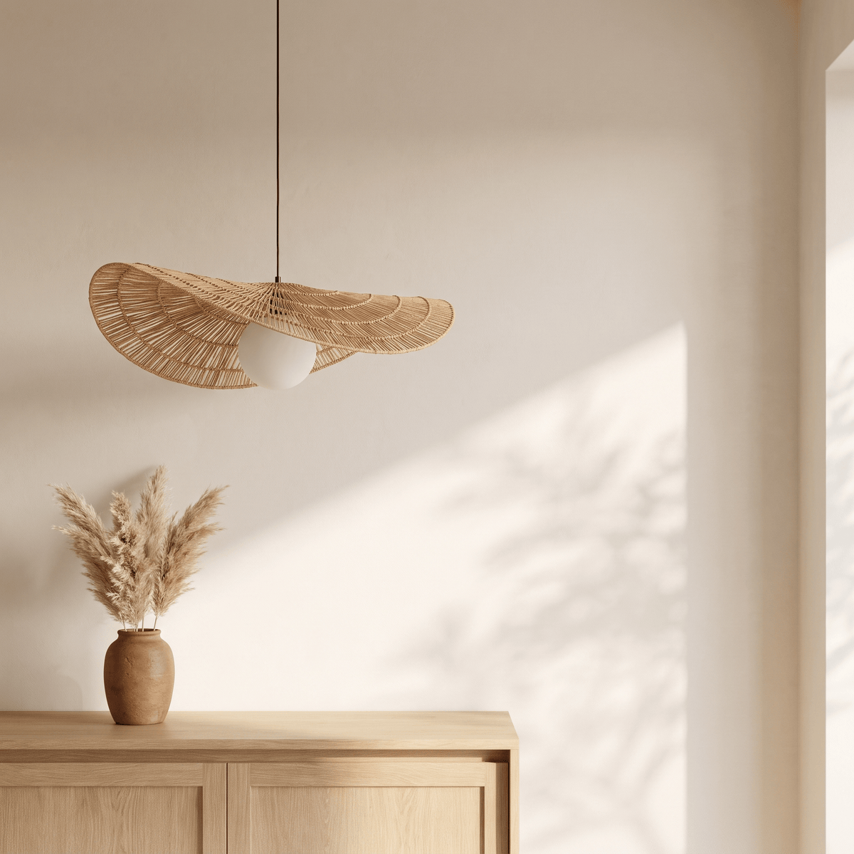 Suspension en Rotin Vague Sculptural