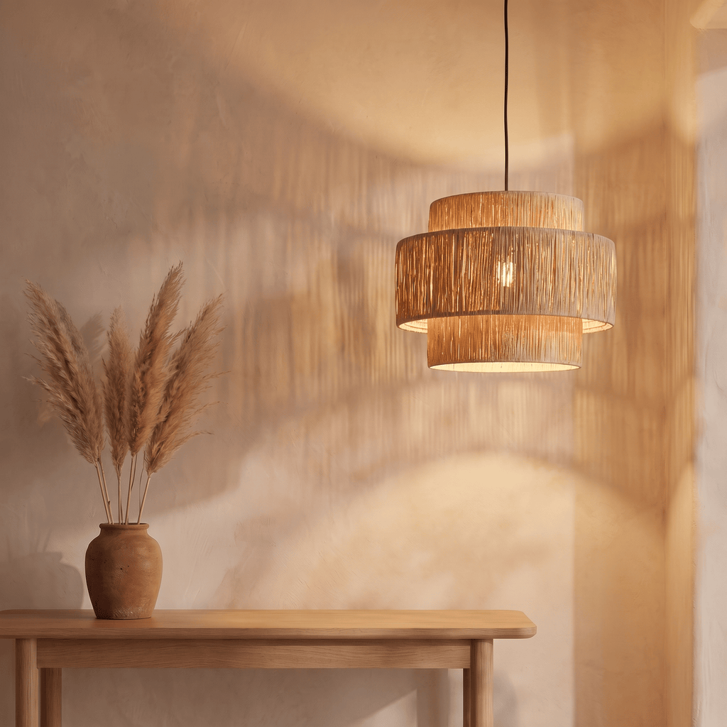 Suspension Rotin Naturel Tissé Paille à Étages