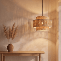 Suspension Rotin Naturel Tissé Paille à Étages