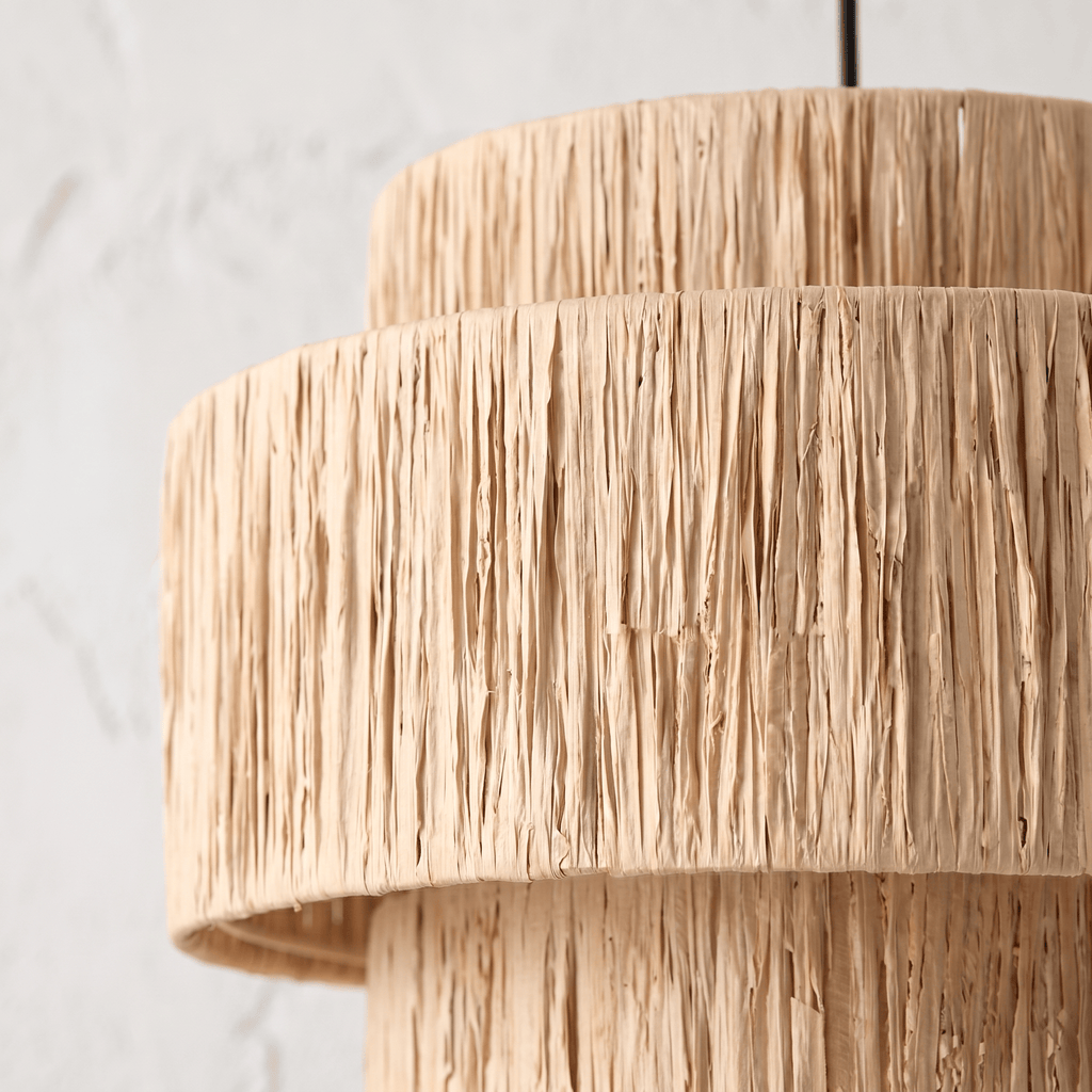 Suspension Rotin Naturel Tissé Paille à Étages