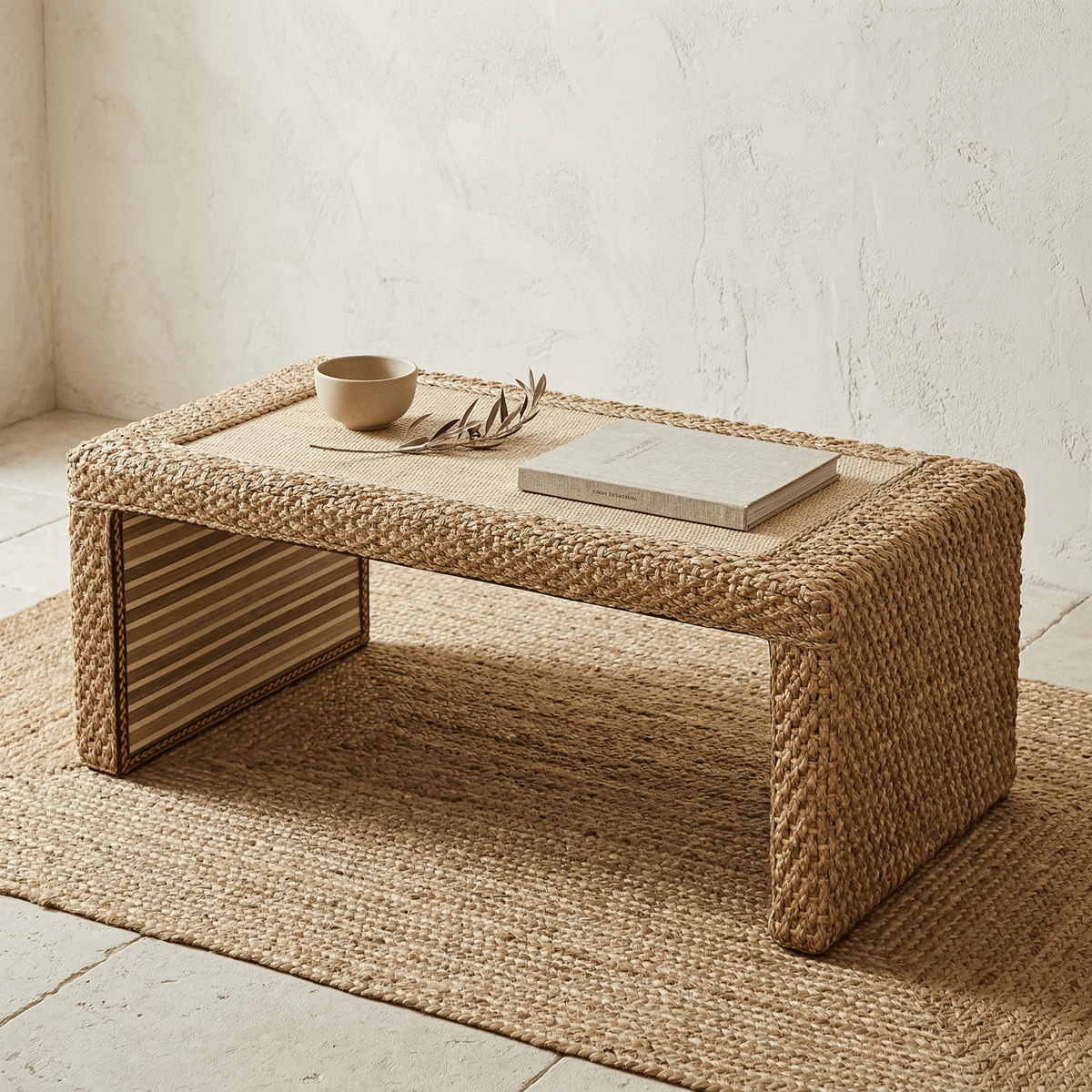 Table Basse en Rotin Rectangulaire Minimaliste