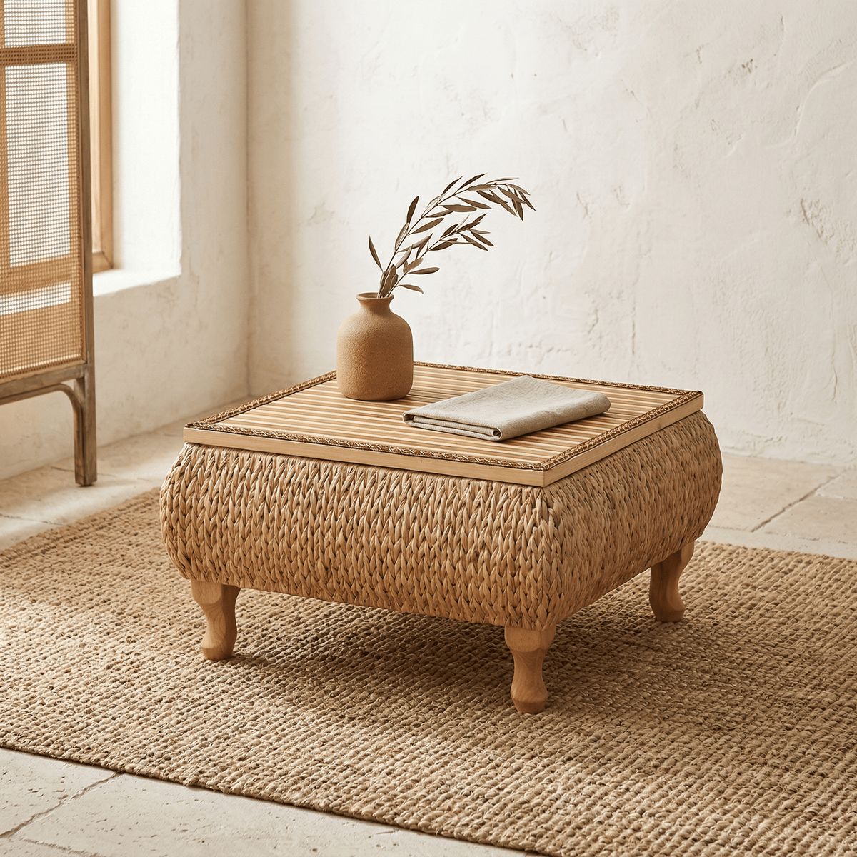 Table Basse Rotin Carrée Style Japonais