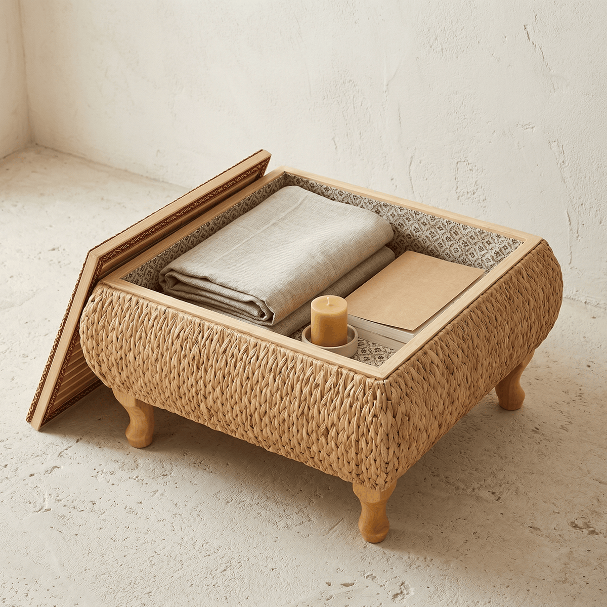 Table Basse Rotin Carrée Style Japonais