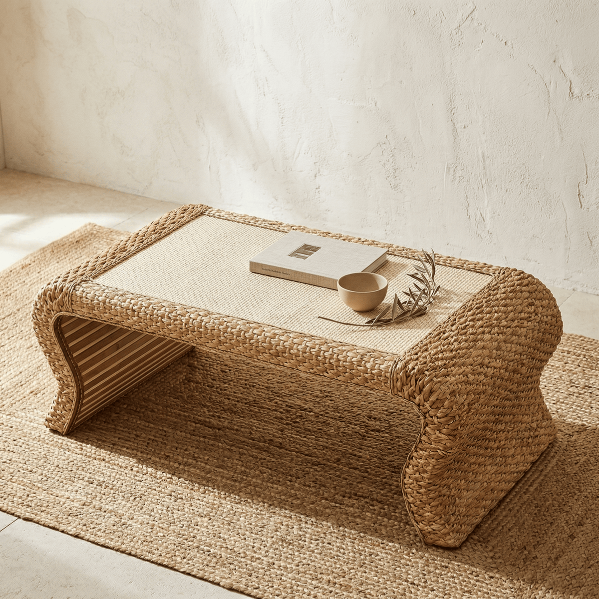 Table Basse Rotin Courbe Minimaliste