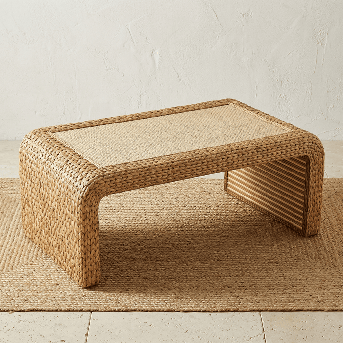 Table Basse Rotin Rectangulaire Style Japandi