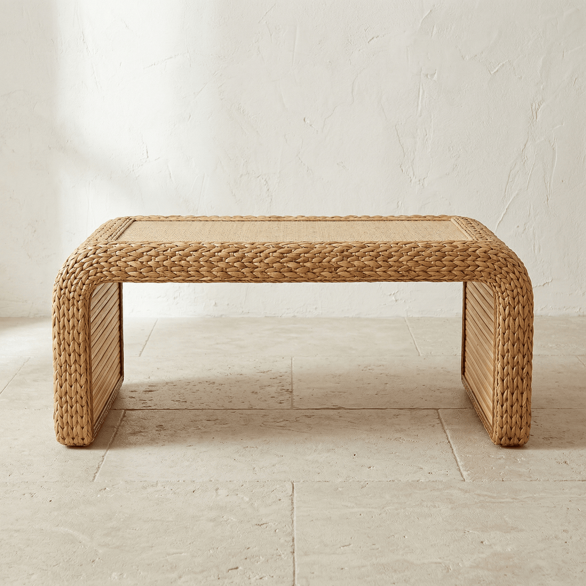 Table Basse Rotin Rectangulaire Style Japandi