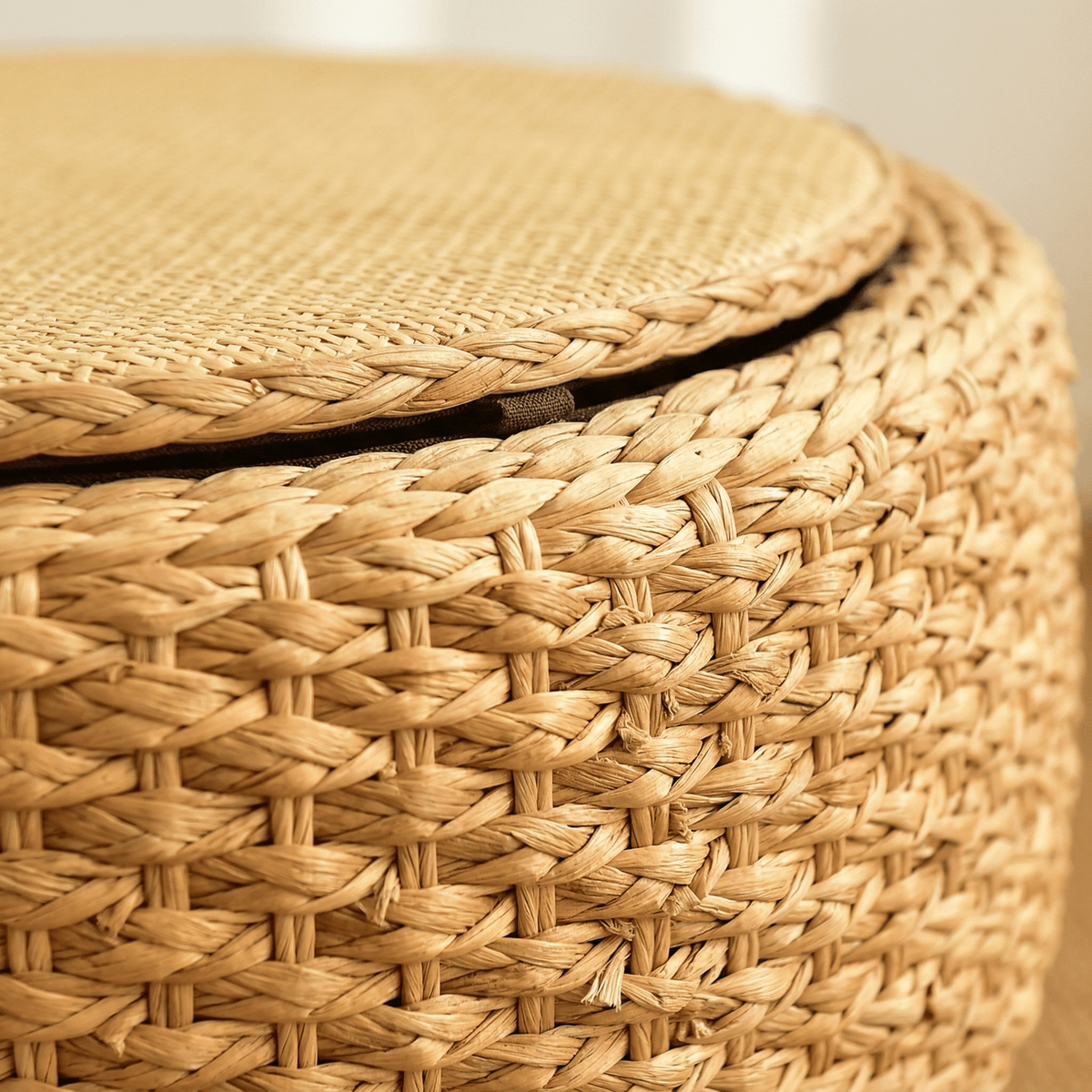 Table Basse Rotin Ronde avec Rangement Intégré