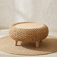 Table Basse Rotin Ronde Galet sur Pieds