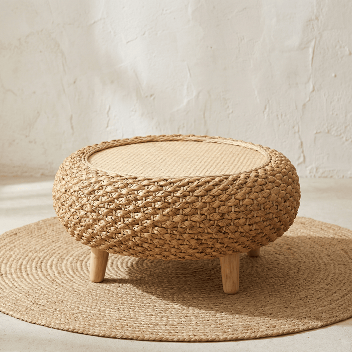 Table Basse Rotin Ronde Galet sur Pieds