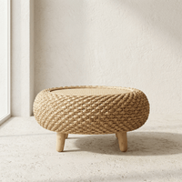 Table Basse Rotin Ronde Galet sur Pieds