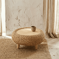 Table Basse Rotin Ronde Galet sur Pieds