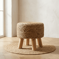 Tabouret Rond en Rotin Trépied
