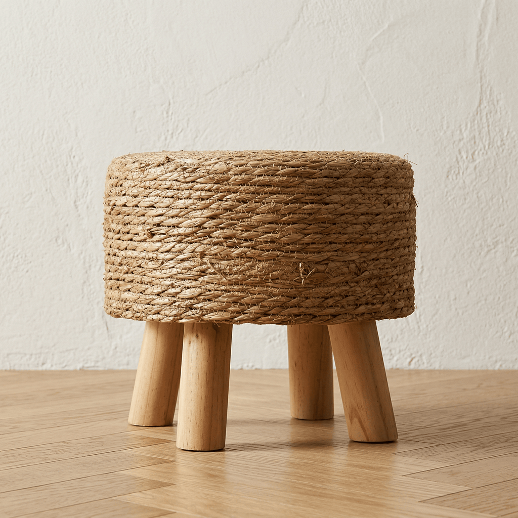 Tabouret Rond en Rotin Trépied