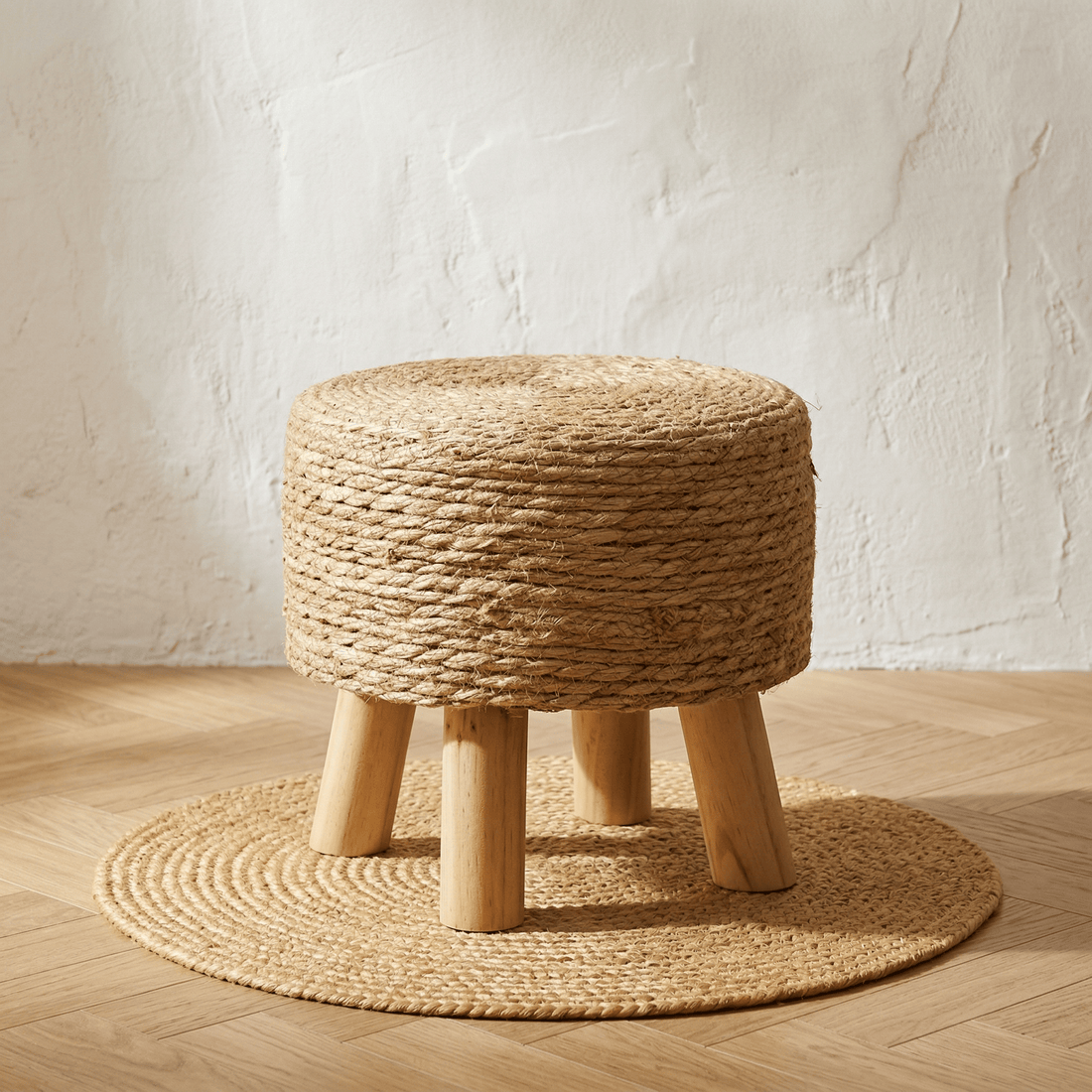 Tabouret Rond en Rotin Trépied